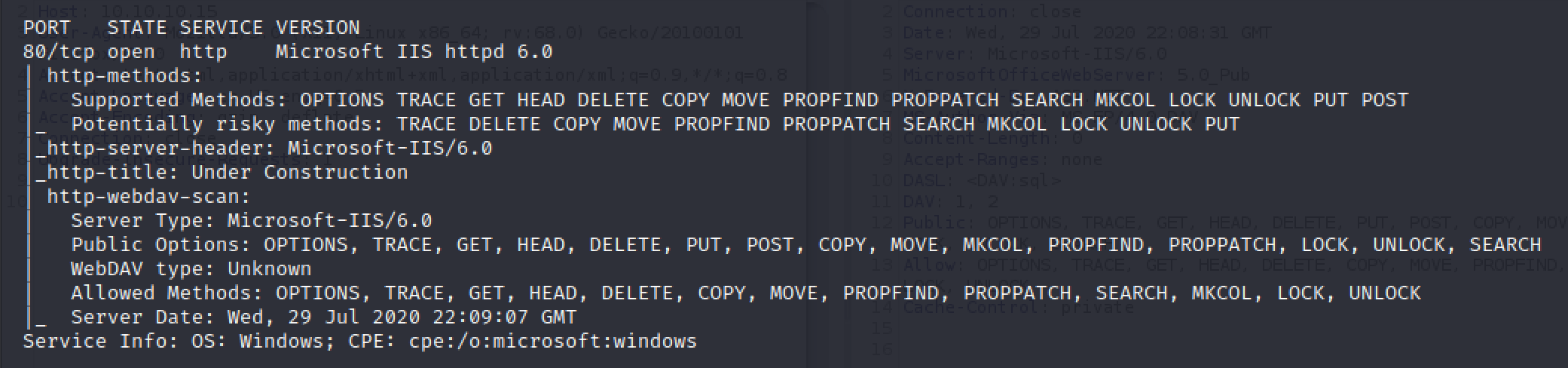 WebDAV Nmap response